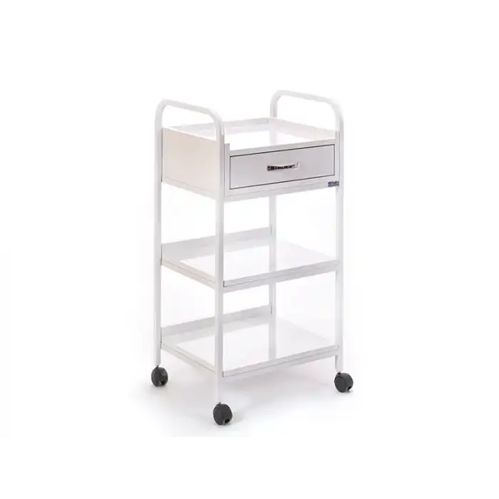 Dizayn Cihaz Taşıma ve Setup Sehpası Beyaz | Tek Çekmeceli, Metal Gövde ve Üç Raflı Tasarım 4003