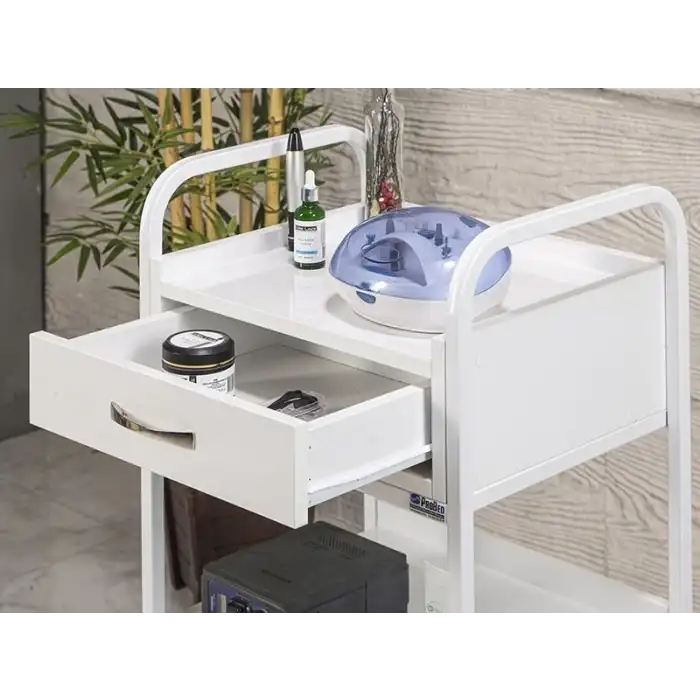 Dizayn Cihaz Taşıma ve Setup Sehpası Beyaz | Tek Çekmeceli, Metal Gövde ve Üç Raflı Tasarım 4003