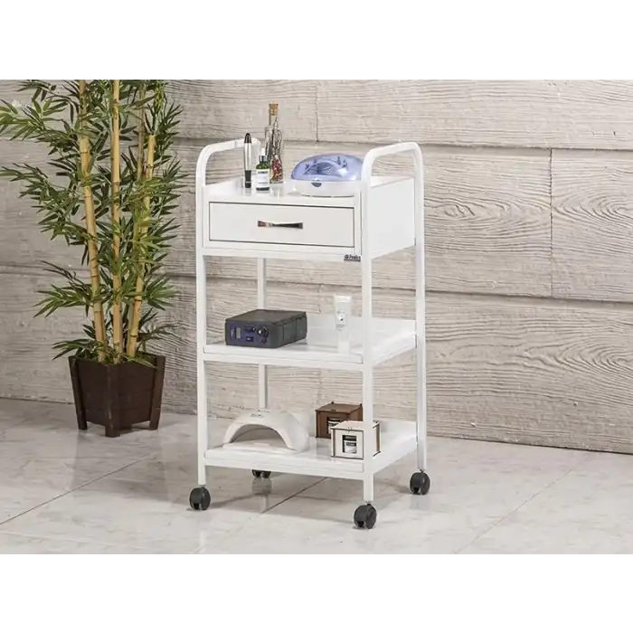 Dizayn Cihaz Taşıma ve Setup Sehpası Beyaz | Tek Çekmeceli, Metal Gövde ve Üç Raflı Tasarım 4003
