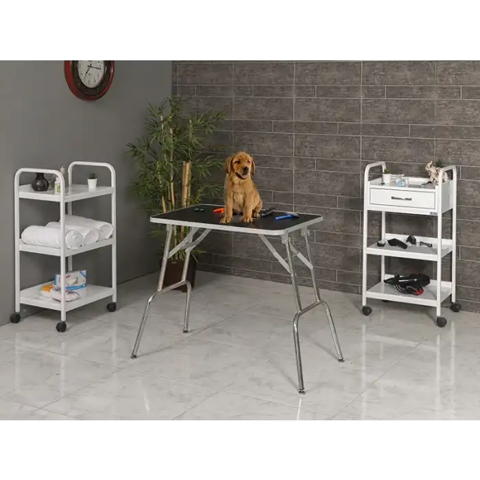 Veteriner Pet Bakım Ve Muayene Masası | Katlanır Ayaklı Kauçuk Üst Yüzeyli Tabla 6003