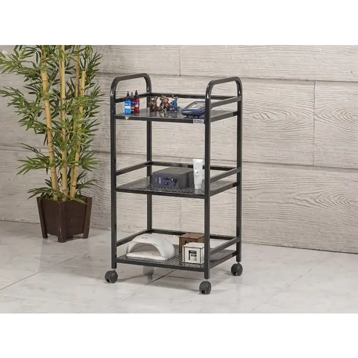 Arya Cihaz Taşıma ve Setup Sehpası Siyah | Metal Gövdeli Delikli Üç Raflı Profesyonel Sehpa 4014