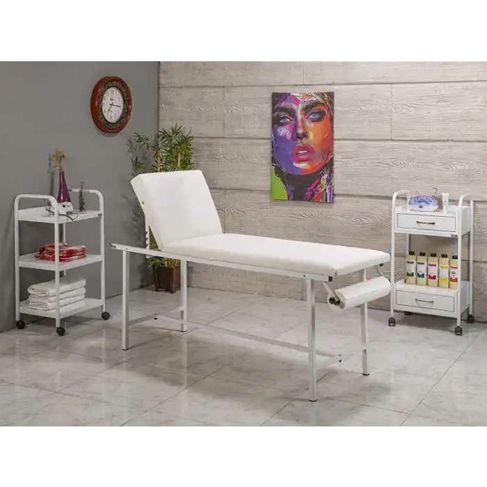 Basic Katlanır Ayaklı Bakım Masası Havluluk Aparatlı Beyaz | Vinlex Döşeme, Ayarlanabilir Sırt 3031