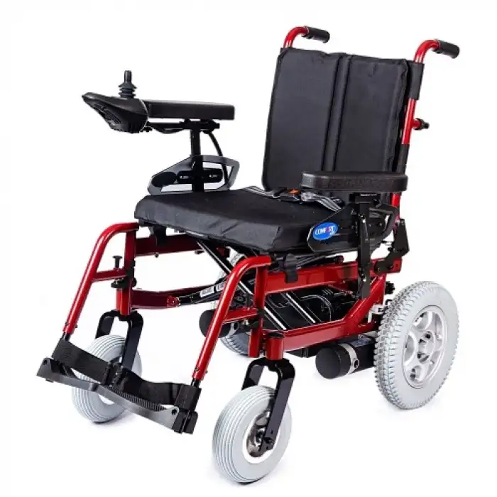 Comfort Plus Akülü Tekerlekli Sandalye Bordo | 340W Motor, Yatarlı Sırt, Katlanabilir Alüminyum Şase, 130 kg Taşıma Kapasiteli Allure