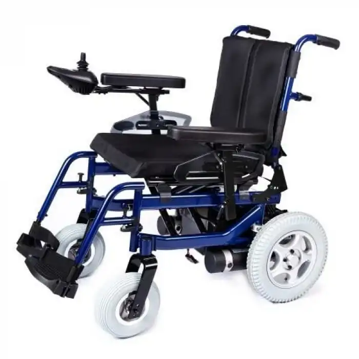 Comfort Plus Akülü Tekerlekli Sandalye Lacivert | 340W Motor, Yatarlı Sırt, Katlanabilir Alüminyum Şase, 130 kg Taşıma Kapasiteli Allure