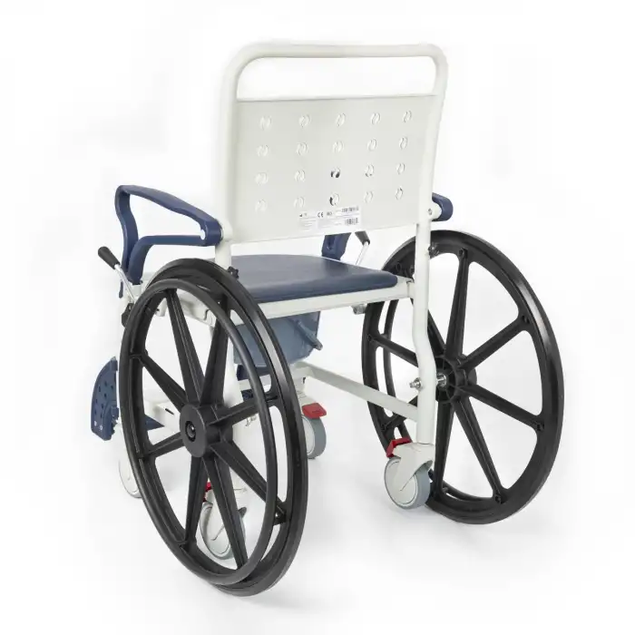 Comfort Plus Banyo ve Tuvalet Sandalyesi Lacivert | 6 Tekerlekli Çift Kullanım, Paslanmaz Plastik Gövde, Lazımlıklı DM-8088B