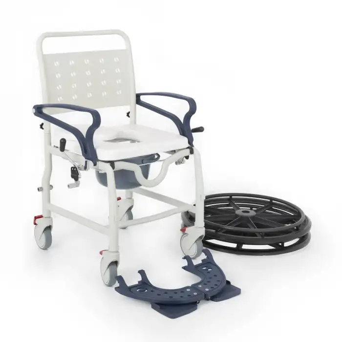 Comfort Plus Banyo ve Tuvalet Sandalyesi Lacivert | 6 Tekerlekli Soft Oturum, Bas-Çıkar Sistemli Çıkarılabilir Tekerlekli, Paslanmaz Plastik Gövde DM-8088D