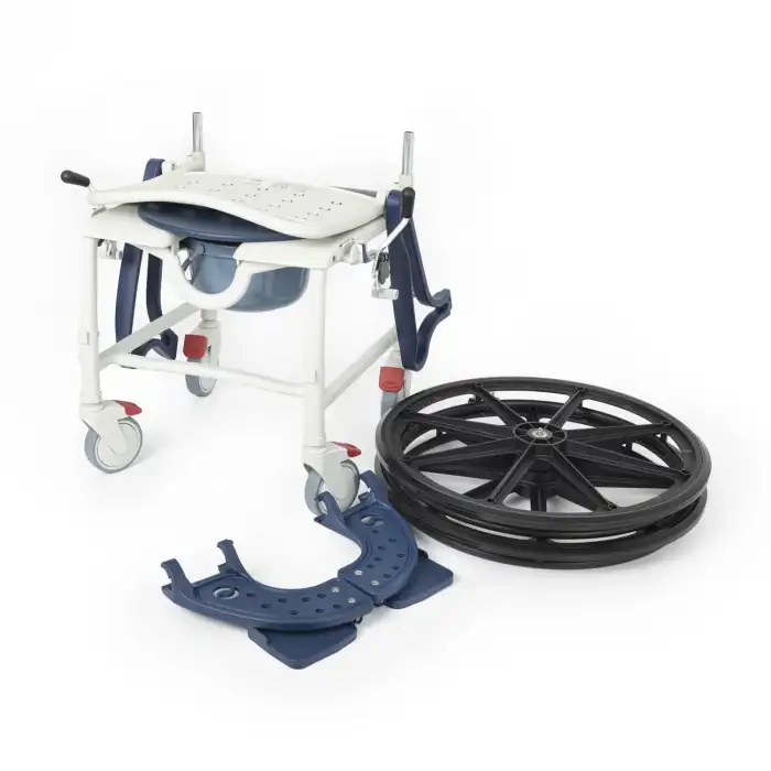 Comfort Plus Banyo ve Tuvalet Sandalyesi Lacivert | Soft Minderli, 4 Frenli Tekerlek, Paslanmaz Plastik Gövde DM-8088C