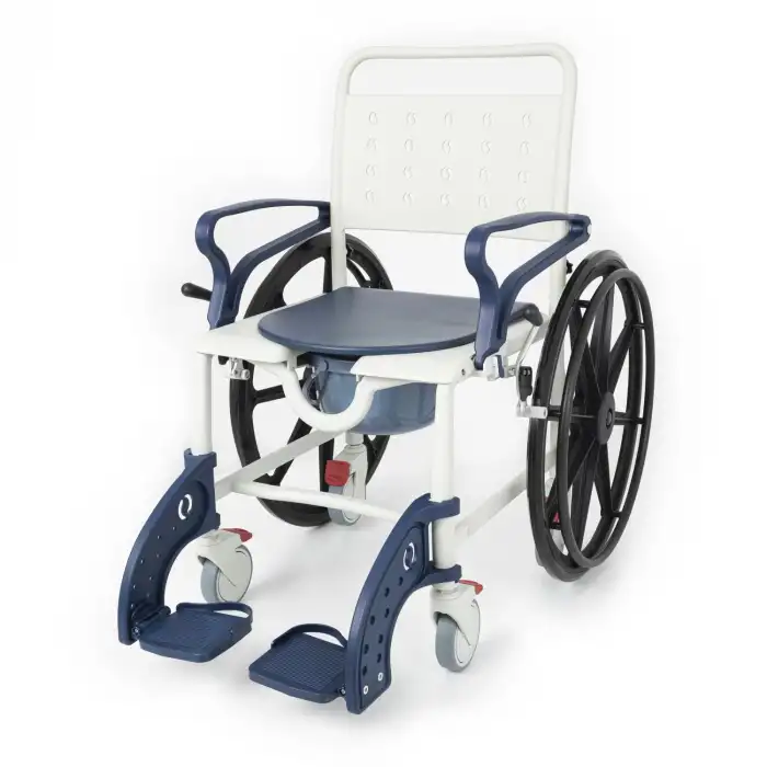 Comfort Plus Banyo ve Tuvalet Sandalyesi Lacivert | Soft Minderli, 4 Frenli Tekerlek, Paslanmaz Plastik Gövde DM-8088C