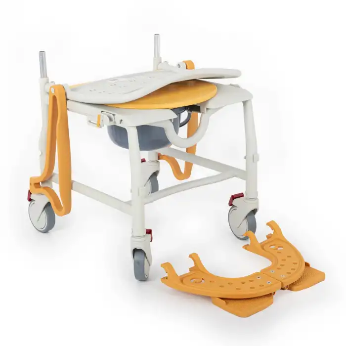 Comfort Plus Banyo ve Tuvalet Sandalyesi Turuncu| Plastik Gövde, Lazımlıklı, Frenli Tekerlekli DM-8088A