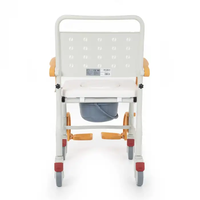Comfort Plus Banyo ve Tuvalet Sandalyesi Turuncu | Soft Minderli, 4 Frenli Tekerlek, Paslanmaz Plastik Gövde DM-8088C