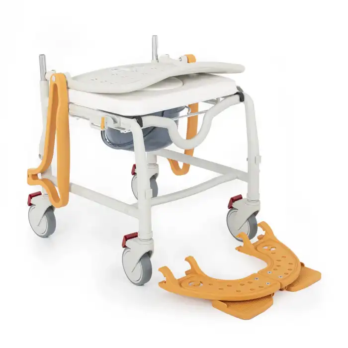 Comfort Plus Banyo ve Tuvalet Sandalyesi Turuncu | Soft Minderli, 4 Frenli Tekerlek, Paslanmaz Plastik Gövde DM-8088C