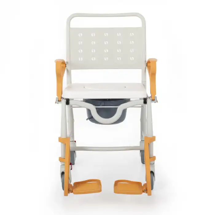 Comfort Plus Banyo ve Tuvalet Sandalyesi Turuncu | Soft Minderli, 4 Frenli Tekerlek, Paslanmaz Plastik Gövde DM-8088C