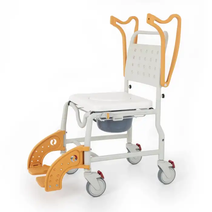 Comfort Plus Banyo ve Tuvalet Sandalyesi Turuncu | Soft Minderli, 4 Frenli Tekerlek, Paslanmaz Plastik Gövde DM-8088C