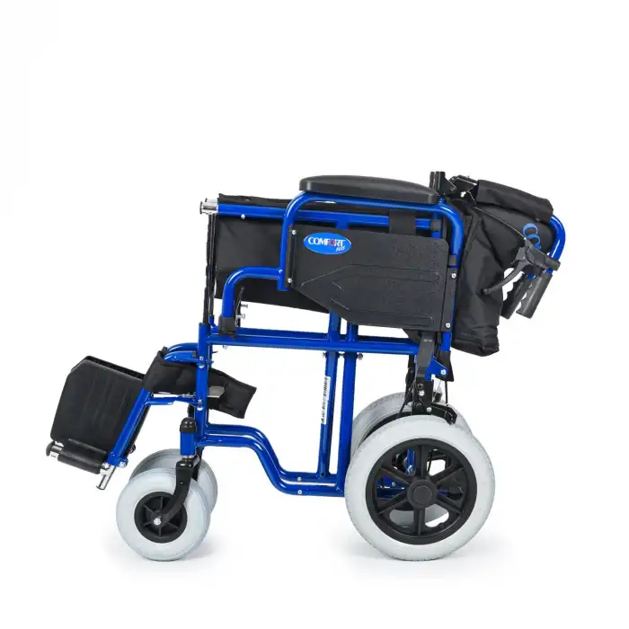 Comfort Plus Transfer Tekerlekli Sandalye Lacivert | Mini Yapı, Refakatçi Frenli, Çelik Şase DM-327 Mini 45cm