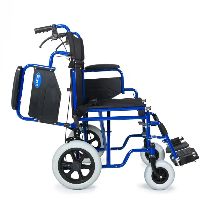 Comfort Plus Transfer Tekerlekli Sandalye Lacivert | Mini Yapı, Refakatçi Frenli, Çelik Şase DM-327 Mini 45cm