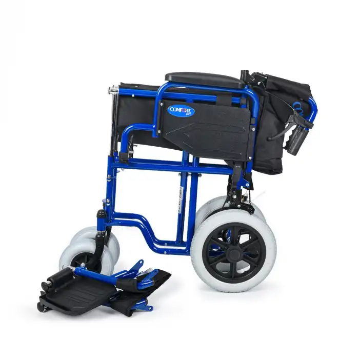 Comfort Plus Transfer Tekerlekli Sandalye Lacivert | Mini Yapı, Refakatçi Frenli, Çelik Şase DM-327 Mini 45cm