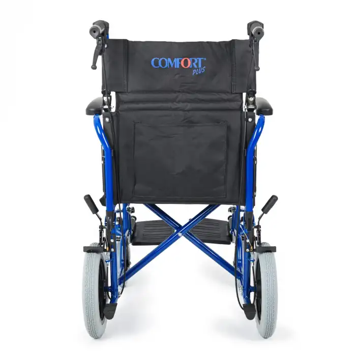 Comfort Plus Transfer Tekerlekli Sandalye Lacivert | Mini Yapı, Refakatçi Frenli, Çelik Şase DM-327 Mini 45cm