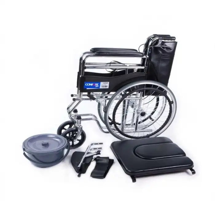 Comfort Plus Tuvaletli Tekerlekli Sandalye | Nikelaj Kaplama Çelik Gövde, Refakatçi Frenli, Çıkabilir Tuvalet Aparatı DM-680