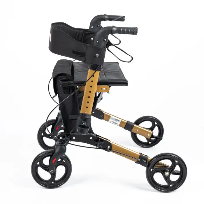 Comfort Plus Rolatör Yürüteç Kahverengi | Alüminyum Gövde, Katlanabilir, Oturmalı, Frenli ve Dolgu Tekerlekli DM-9102