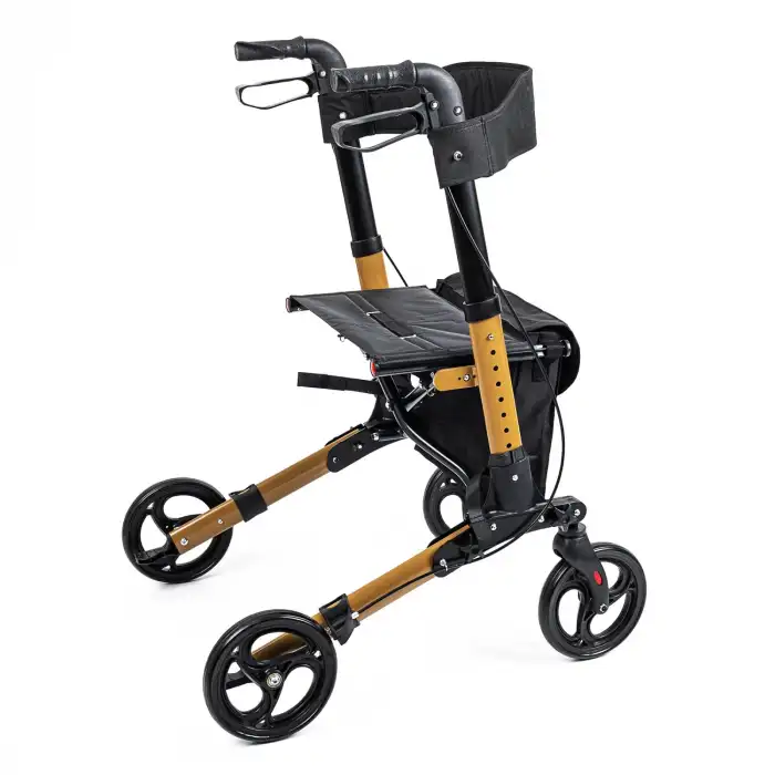 Comfort Plus Rolatör Yürüteç Kahverengi | Alüminyum Gövde, Katlanabilir, Oturmalı, Frenli ve Dolgu Tekerlekli DM-9102