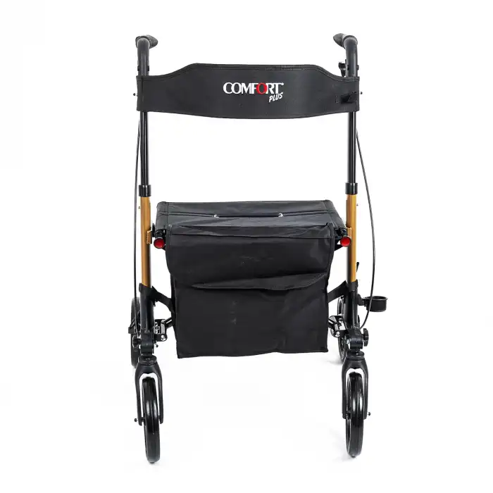 Comfort Plus Rolatör Yürüteç Kahverengi | Alüminyum Gövde, Katlanabilir, Oturmalı, Frenli ve Dolgu Tekerlekli DM-9102