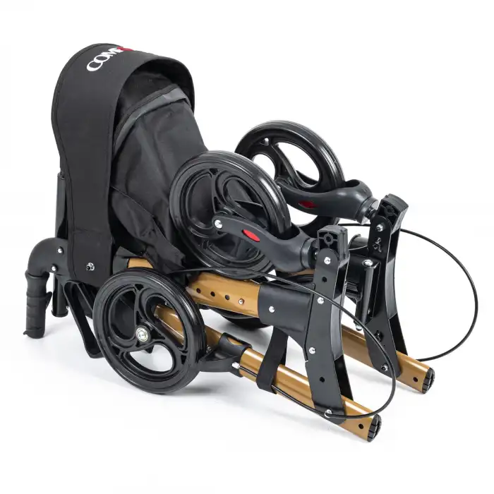 Comfort Plus Rolatör Yürüteç Kahverengi | Alüminyum Gövde, Katlanabilir, Oturmalı, Frenli ve Dolgu Tekerlekli DM-9102