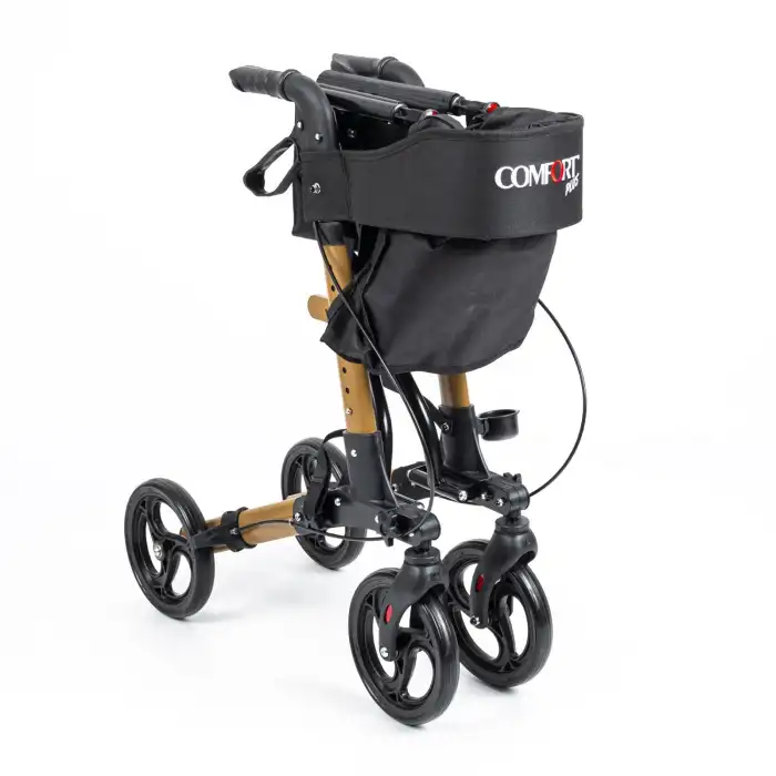 Comfort Plus Rolatör Yürüteç Kahverengi | Alüminyum Gövde, Katlanabilir, Oturmalı, Frenli ve Dolgu Tekerlekli DM-9102