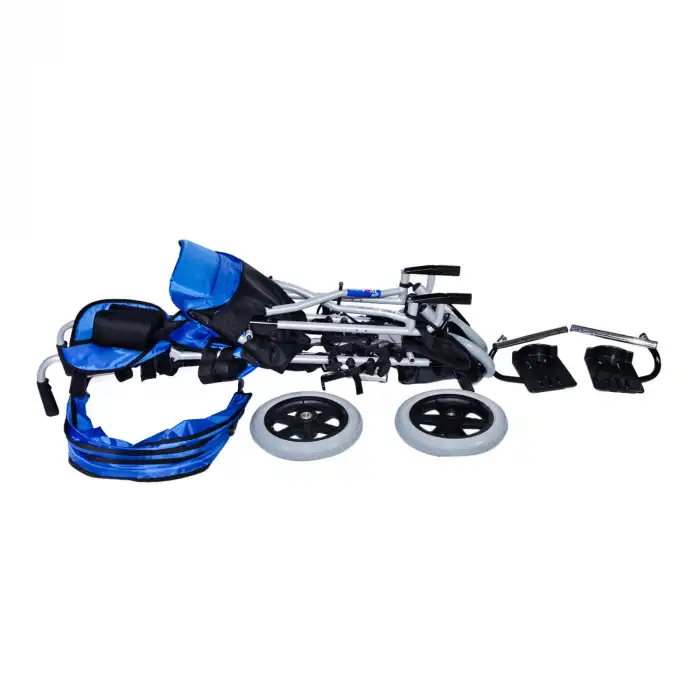 Comfort Plus Pediatrik Baston Puset Mavi | Alüminyum Şase, Baston Tipi Katlanır Kasa, Quick Release Tekerlek, DM-BOSS