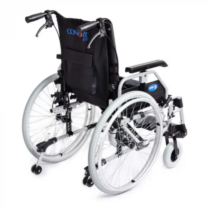 Comfort Plus Tekerlekli Sandalye | Hafif Alüminyum Gövde, Quick Release Tekerlekli, Ayarlanabilir Oturma ve Sırt Gergili DM-Strong 45 cm