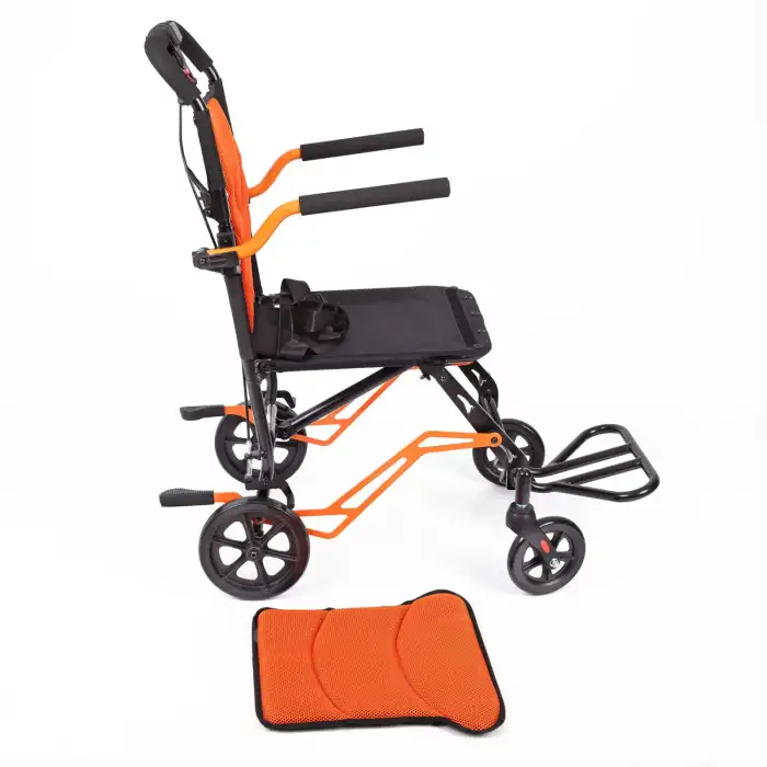 Comfort Plus Transfer Tekerlekli Sandalye Turuncu | Katlanabilir Yapı, Fileli Şilte, Refakatçili Kullanım DY01409LJ