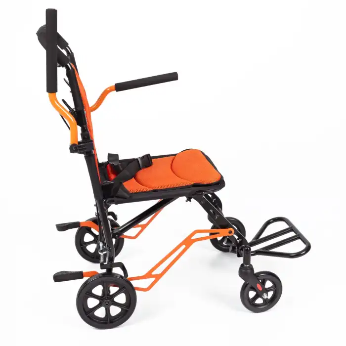 Comfort Plus Transfer Tekerlekli Sandalye Turuncu | Katlanabilir Yapı, Fileli Şilte, Refakatçili Kullanım DY01409LJ