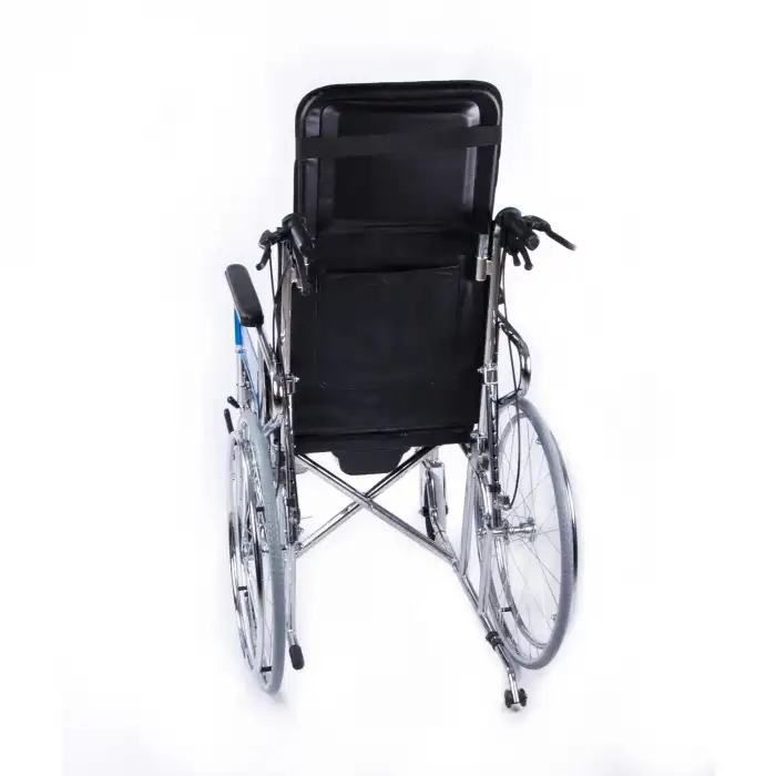 Comfort Plus Tuvaletli Tekerlekli Sandalye | Sırt Yatar, Ayak Kalkar, Nikelaj Kaplama Çelik Şase, Anti Tiper Tekerlekli, DY02608GC