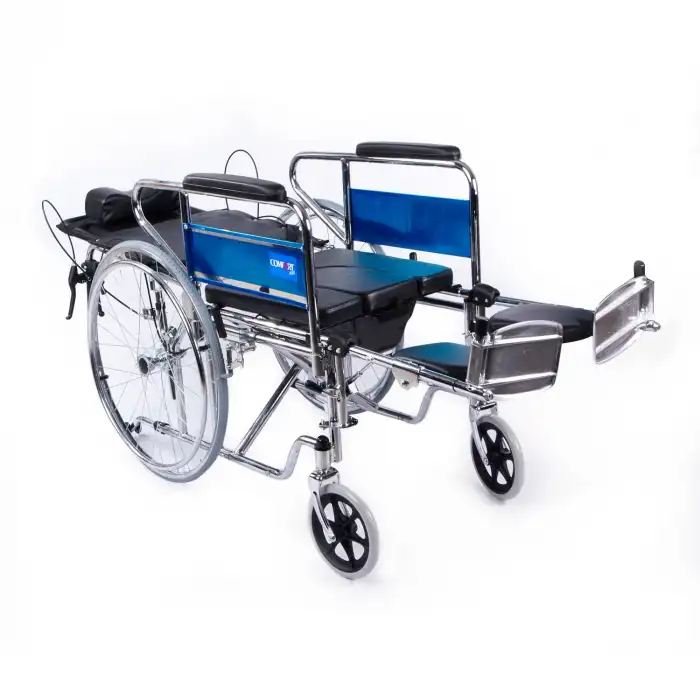Comfort Plus Tuvaletli Tekerlekli Sandalye | Sırt Yatar, Ayak Kalkar, Nikelaj Kaplama Çelik Şase, Anti Tiper Tekerlekli, DY02608GC