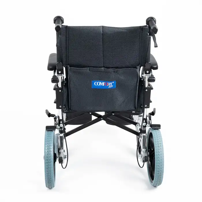 Comfort Plus Transfer Tekerlekli Sandalye Füme | Eloksal Kaplı Alüminyum Şase, Katlanabilir Yapı, Refakatçi Frenli, KY863LABJ-A12