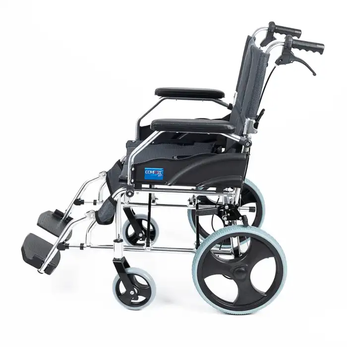 Comfort Plus Transfer Tekerlekli Sandalye Füme | Eloksal Kaplı Alüminyum Şase, Katlanabilir Yapı, Refakatçi Frenli, KY863LABJ-A12