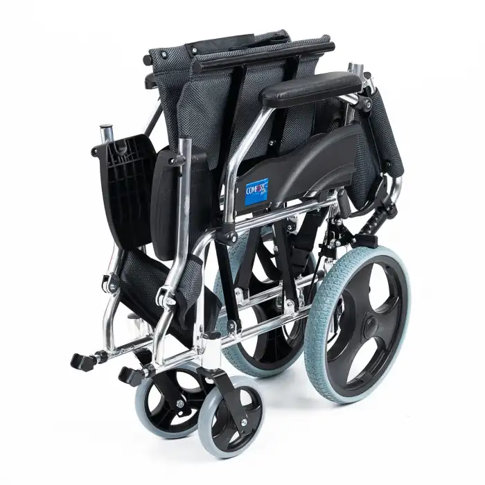 Comfort Plus Transfer Tekerlekli Sandalye Füme | Eloksal Kaplı Alüminyum Şase, Katlanabilir Yapı, Refakatçi Frenli, KY863LABJ-A12