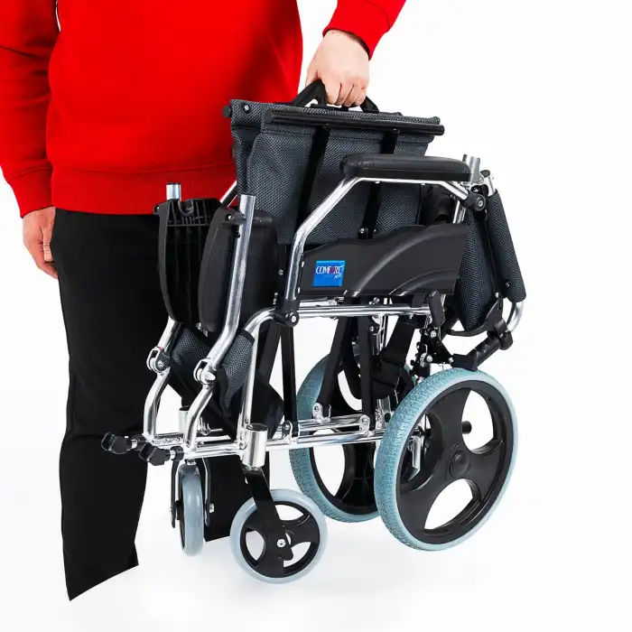 Comfort Plus Transfer Tekerlekli Sandalye Füme | Eloksal Kaplı Alüminyum Şase, Katlanabilir Yapı, Refakatçi Frenli, KY863LABJ-A12
