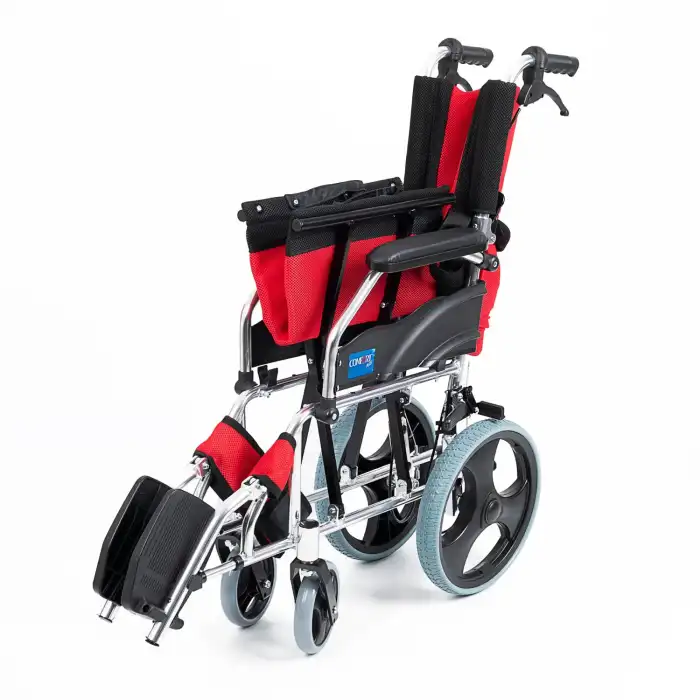 Comfort Plus Transfer Tekerlekli Sandalye Kırmızı | Eloksal Kaplı Alüminyum Şase, Katlanabilir Yapı, Refakatçi Frenli, KY863LABJ-A12