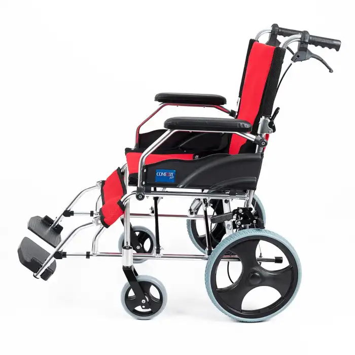 Comfort Plus Transfer Tekerlekli Sandalye Kırmızı | Eloksal Kaplı Alüminyum Şase, Katlanabilir Yapı, Refakatçi Frenli, KY863LABJ-A12