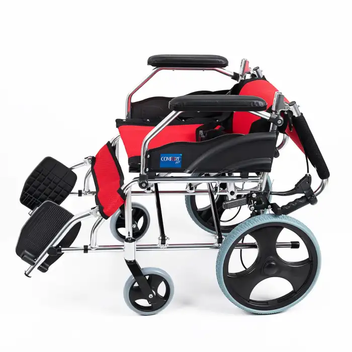 Comfort Plus Transfer Tekerlekli Sandalye Kırmızı | Eloksal Kaplı Alüminyum Şase, Katlanabilir Yapı, Refakatçi Frenli, KY863LABJ-A12