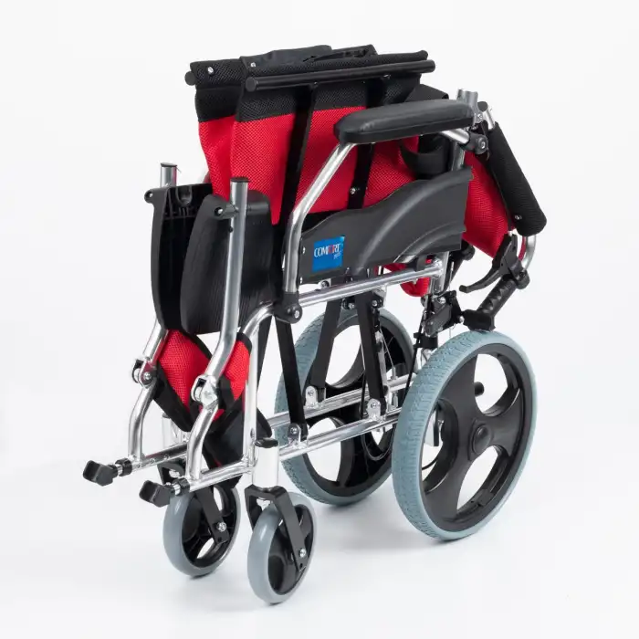 Comfort Plus Transfer Tekerlekli Sandalye Kırmızı | Eloksal Kaplı Alüminyum Şase, Katlanabilir Yapı, Refakatçi Frenli, KY863LABJ-A12