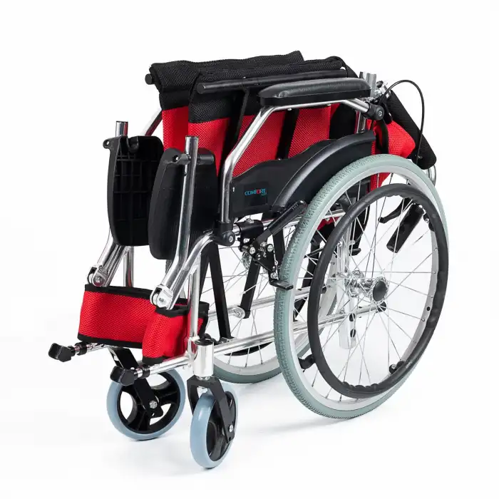 Comfort Plus Tekerlekli Sandalye Kırmızı | Eloksal Kaplı Alüminyum Şase, Katlanabilir Kompakt Yapı, Refakatçi Frenli, KY863LAJ-A20