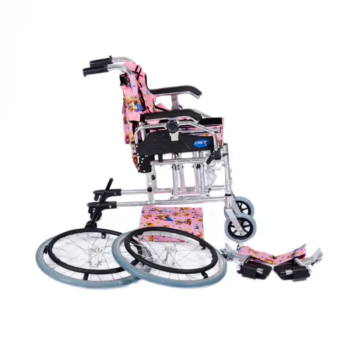 Comfort Plus Pediatrik Tekerlekli Sandalye Pembe | Alüminyum Şase, Göğüs Destekli Emniyet Kemeri, Quick Release Teker KY980LQ-30