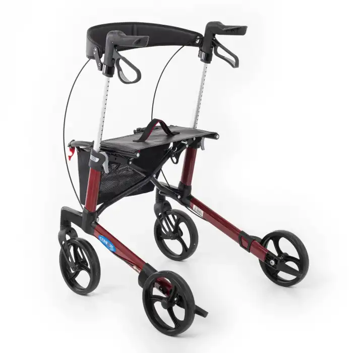 Comfort Plus Rolatör Yürüteç Bordo | Alüminyum Şase, Katlanabilir Frenli 8 Tekerlekli, Oturaklı ve Sepetli Lux Model, Spirit-X3