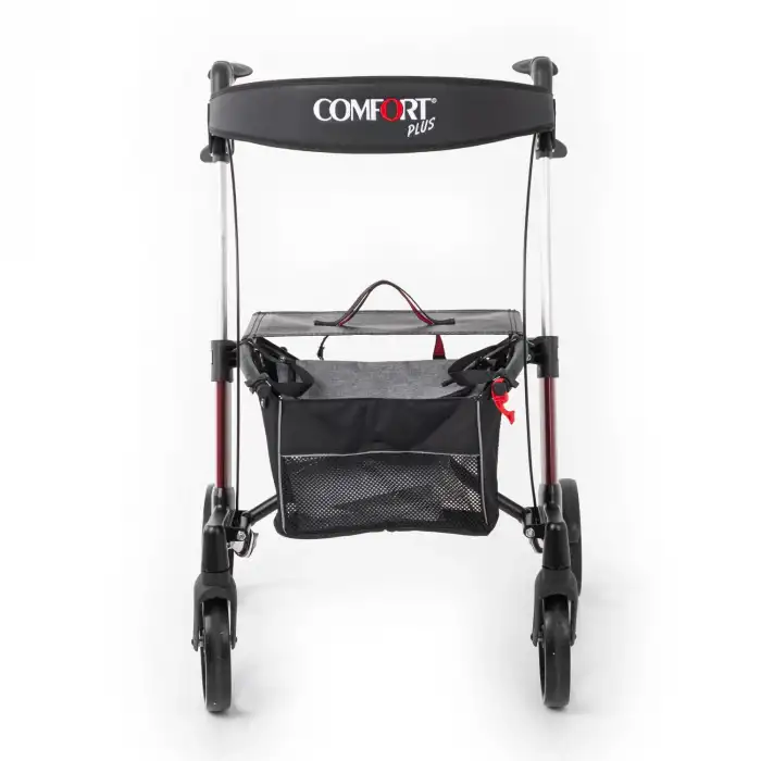 Comfort Plus Rolatör Yürüteç Bordo | Alüminyum Şase, Katlanabilir Frenli 8 Tekerlekli, Oturaklı ve Sepetli Lux Model, Spirit-X3