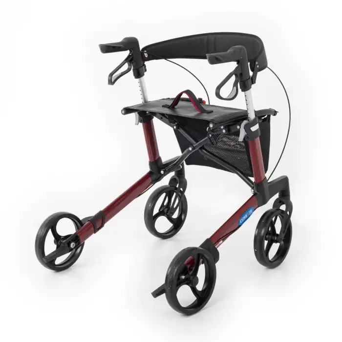 Comfort Plus Rolatör Yürüteç Bordo | Alüminyum Şase, Katlanabilir Frenli 8 Tekerlekli, Oturaklı ve Sepetli Lux Model, Spirit-X3