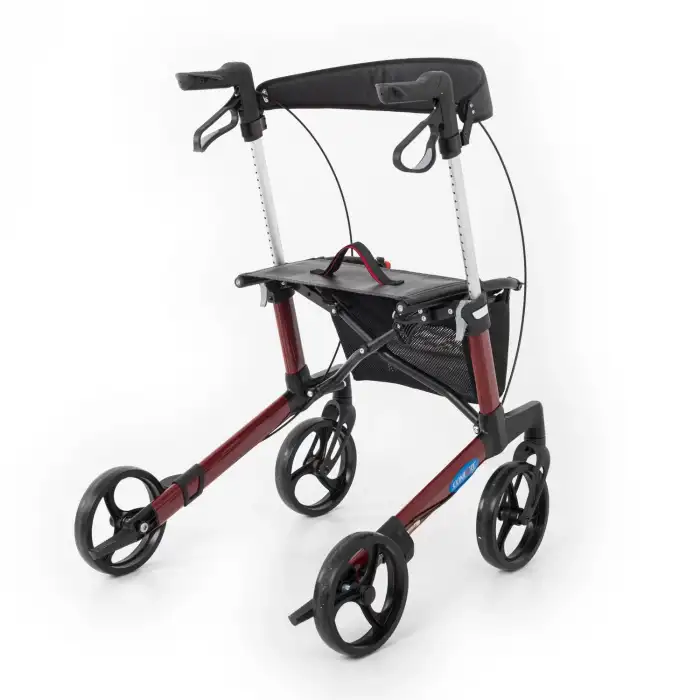 Comfort Plus Rolatör Yürüteç Bordo | Alüminyum Şase, Katlanabilir Frenli 8 Tekerlekli, Oturaklı ve Sepetli Lux Model, Spirit-X3