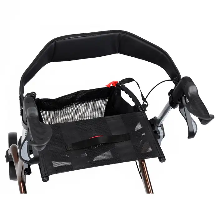 Comfort Plus Rolatör Yürüteç Kahverengi | Carbon Fiber Şase, 8” Tekerlekli, Katlanabilir Hafif Yapı, Oturaklı ve Sepetli Model, Spirit-X4