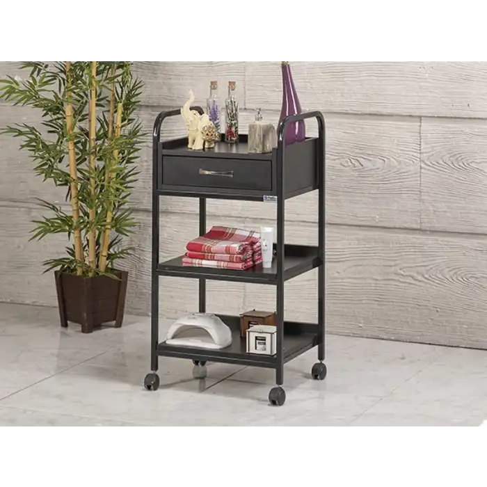 Dizayn Cihaz Taşıma ve Setup Sehpası Siyah | Tek Çekmeceli, Metal Gövde ve Üç Raflı Tasarım 4004