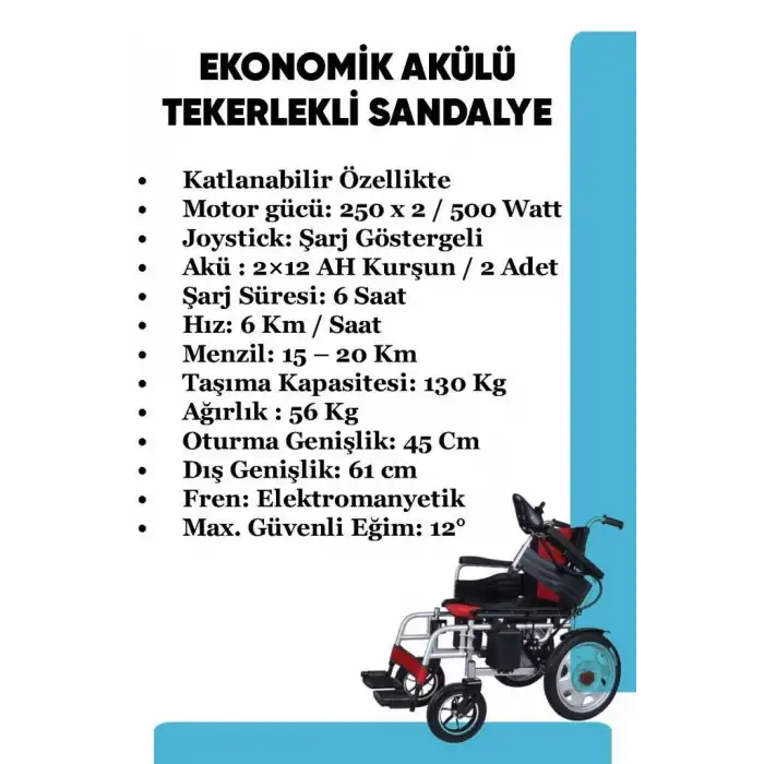 Katlanabilir Akülü Tekerlekli Sandalye | Ekonomik, Pratik ve Katlanabilir Kullanım Avantajı